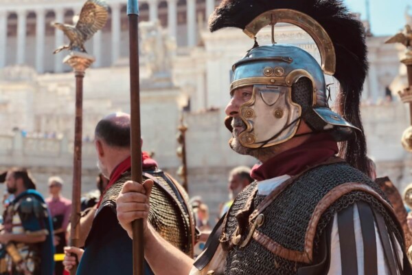 person wearing roman soldier costume