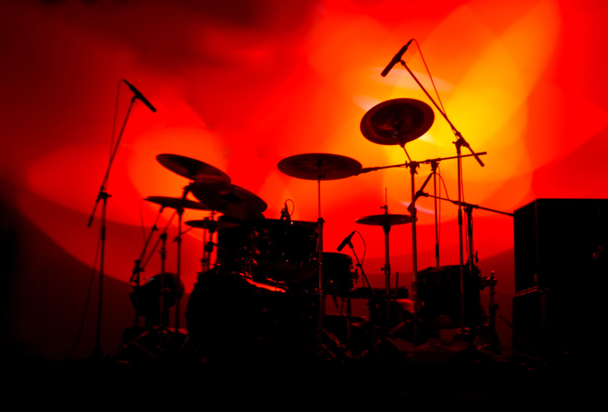 Drum set on a stage