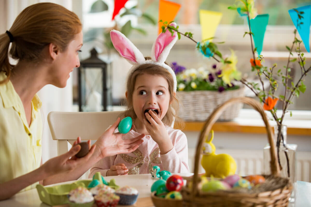Easter, eating chocolate eggs.