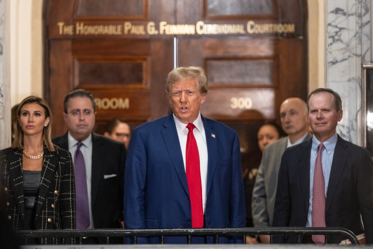 Donald Trump outside New York courtroom