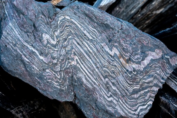 An example of the 3.7 billion year old banded iron formation that is found in the northeastern part of the Isua Supracrustal Belt.