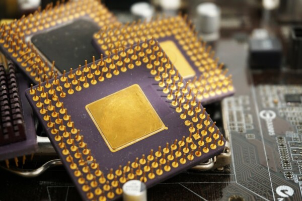 Old Cpu Microprocessor chips coated in gold