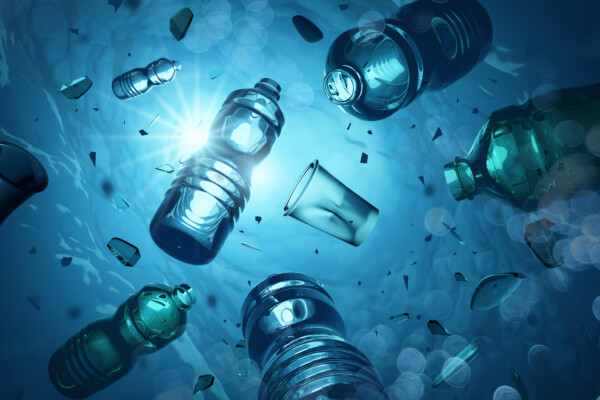 plastic bottles floating in the open ocean