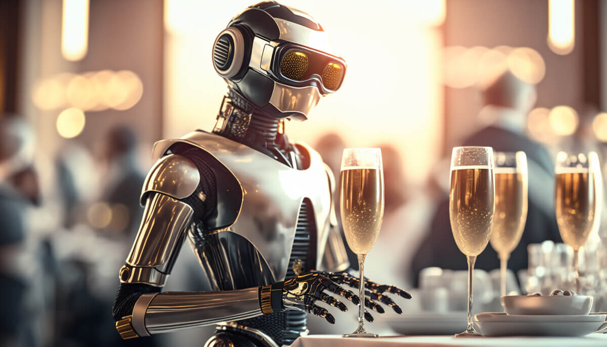 robot waiter with wine