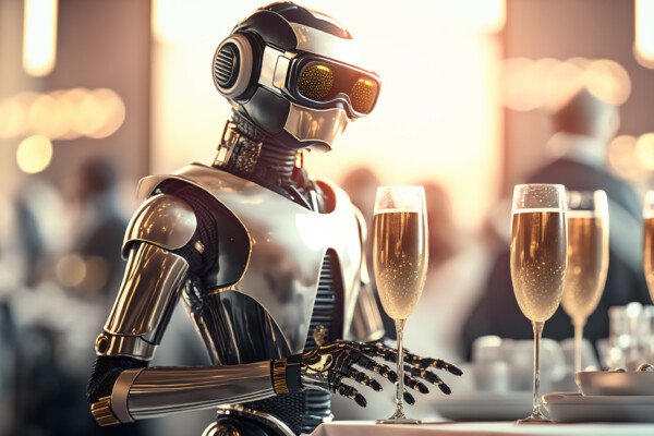 robot waiter with wine