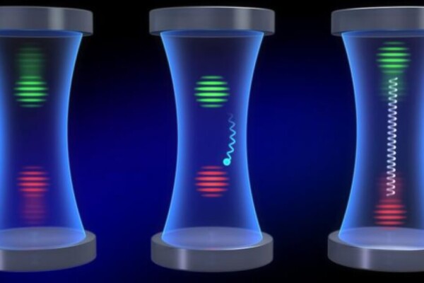 Atoms inside of an optical cavity exchange their momentum states by "playing catch" with photons. As the atoms absorb photons from an applied laser, the whole cloud of atoms recoil rather than the individual atoms.