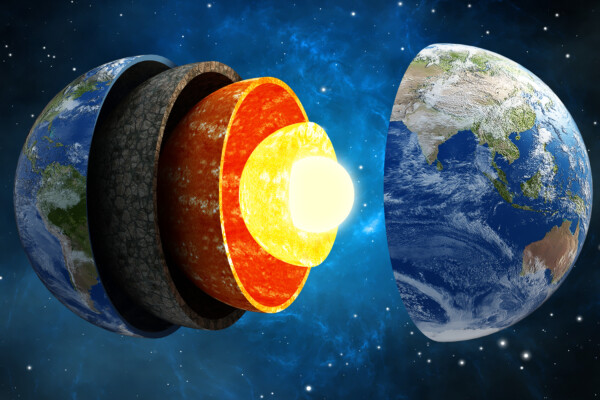 3D illustration showing layers of the Earth in space