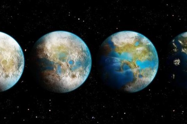Artist's concept of an exoplanet in the process of being terraformed.