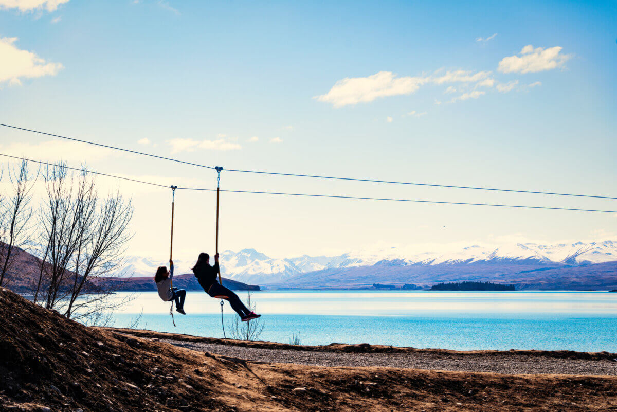A zip line over the lake Tekapo New Zealand 