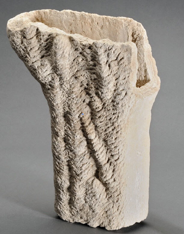 Hollow carbonate fragment from the Barbegal mills, possibly from a spoke of the wooden millwheel.