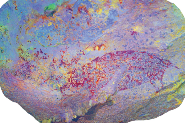 Photo-stitched panorama of the rock art panel