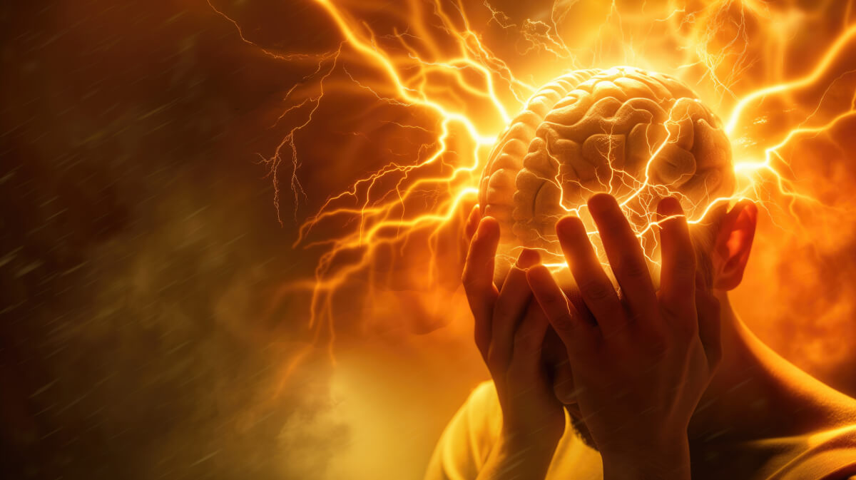 Brain-storm concept: Lightning and thunderstorm surrounding human brain