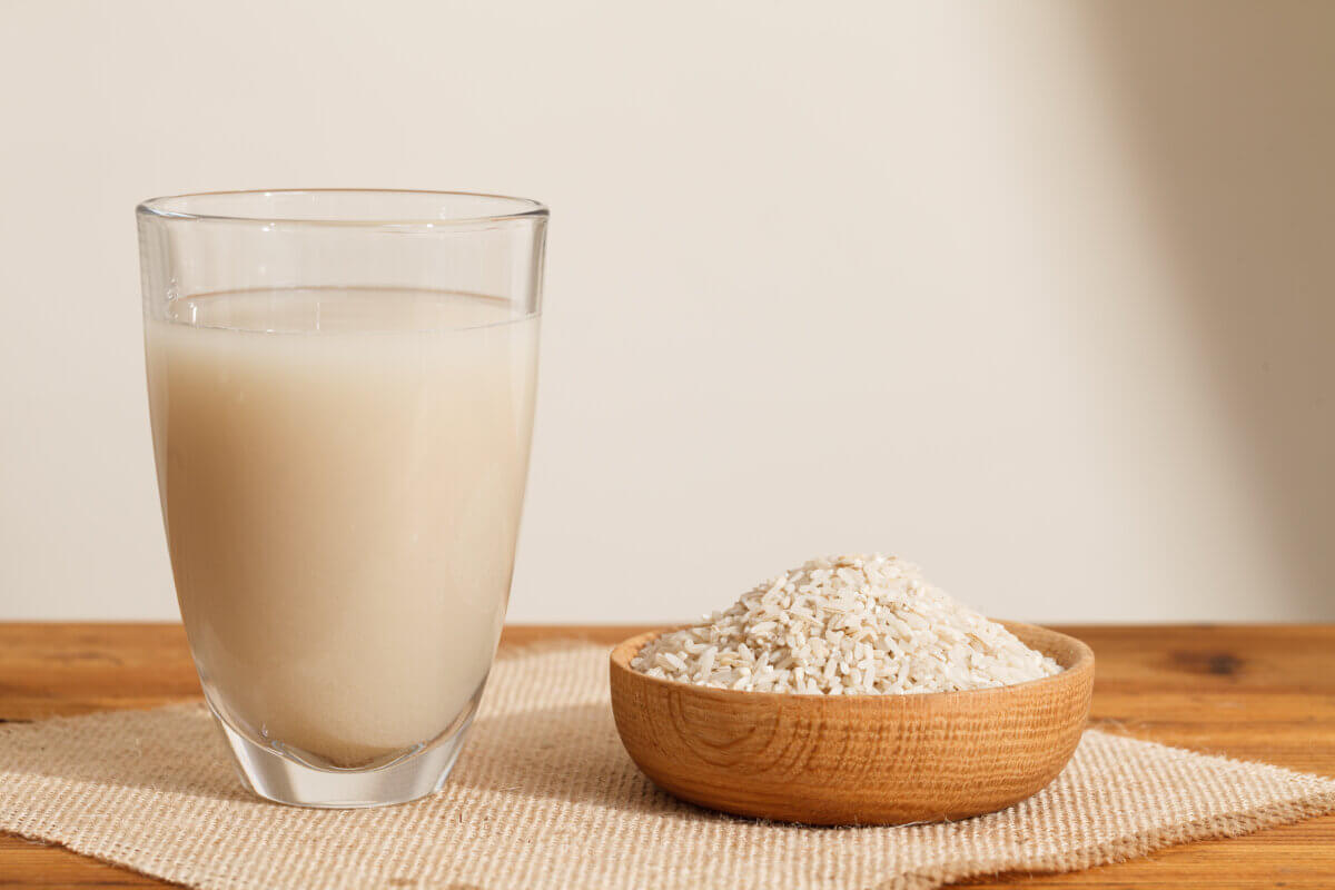 Milky water remains from soaking rice