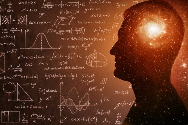 The Universe in someone's ming surrounded by scientific equations