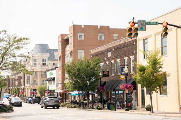 Street scene from midwest suburban city of Carmel Indiana