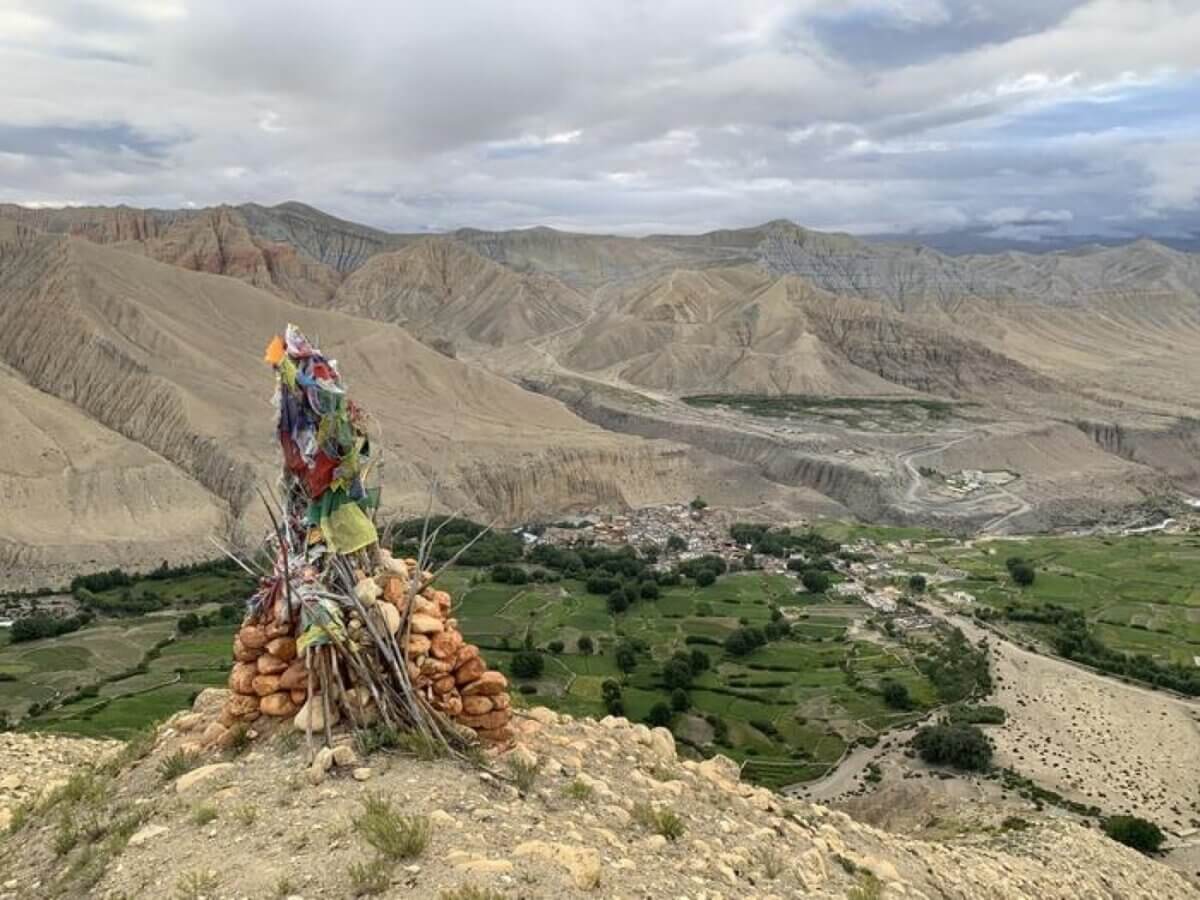 View of a Tibetan village from the Himalayas. 