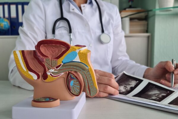 Male reproductive system model in a doctor's office