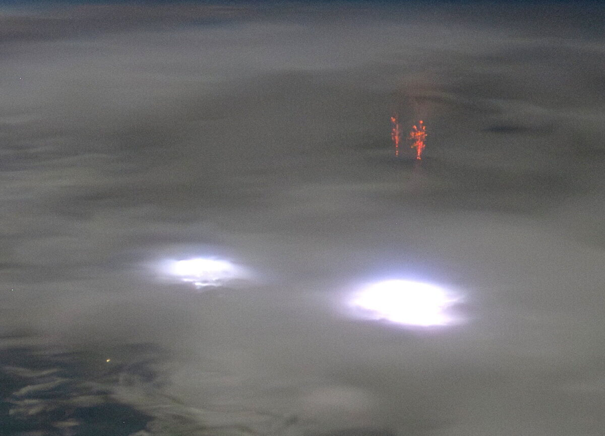 Red sprite above storms over central Africa in October 2024.