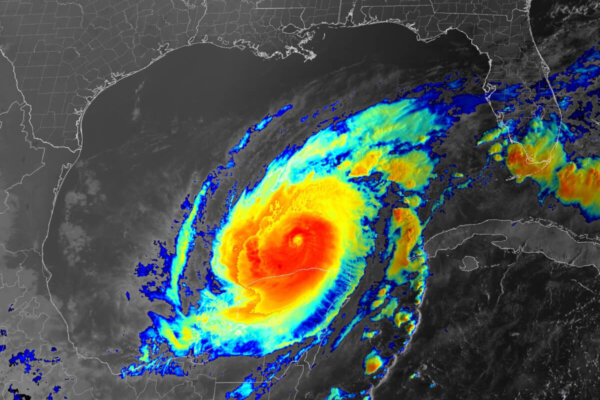 Satellite data shows Hurricane Milton on Oct. 7, 2024, as it gained strength quickly over the Gulf of Mexico.