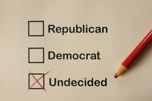 Undecided box checked below Republican and Democrat