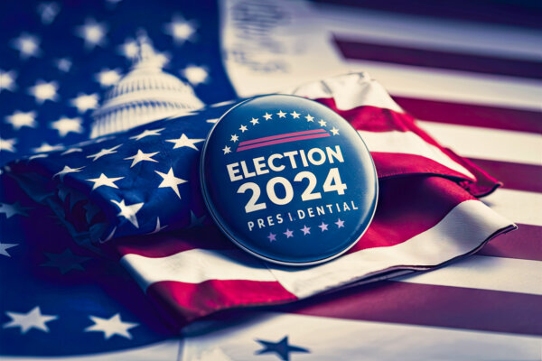 2024 Presidential Election pin on American flag
