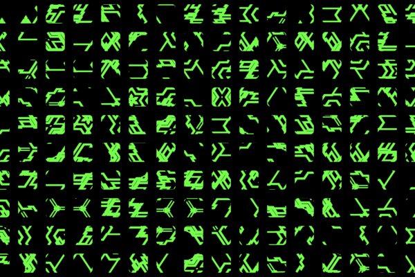 Computer generated green alien hieroglyphs symbols