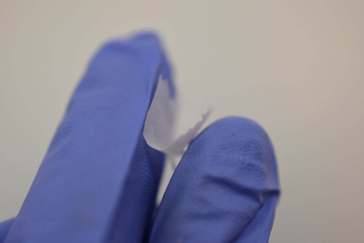 The nanofiber mat held between two fingers