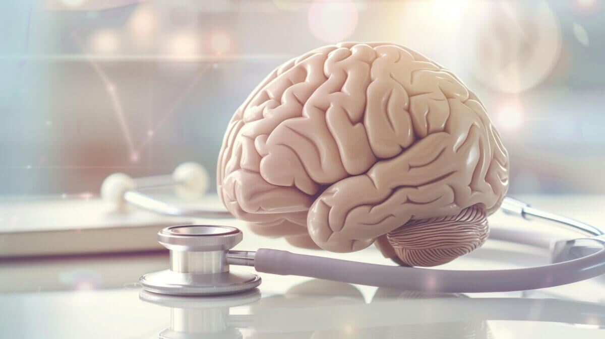 Brain with stethoscope wrapped around it