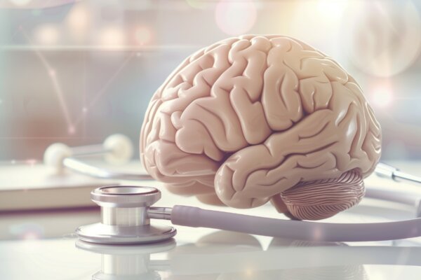 Brain with stethoscope wrapped around it