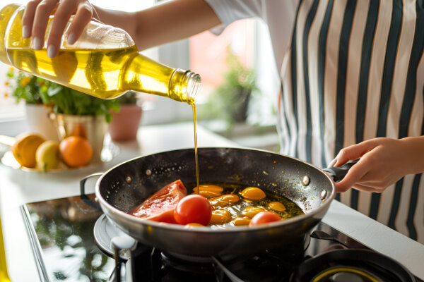 Cooking oil in frying pan