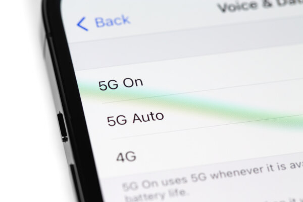 5G network on smartphone screen