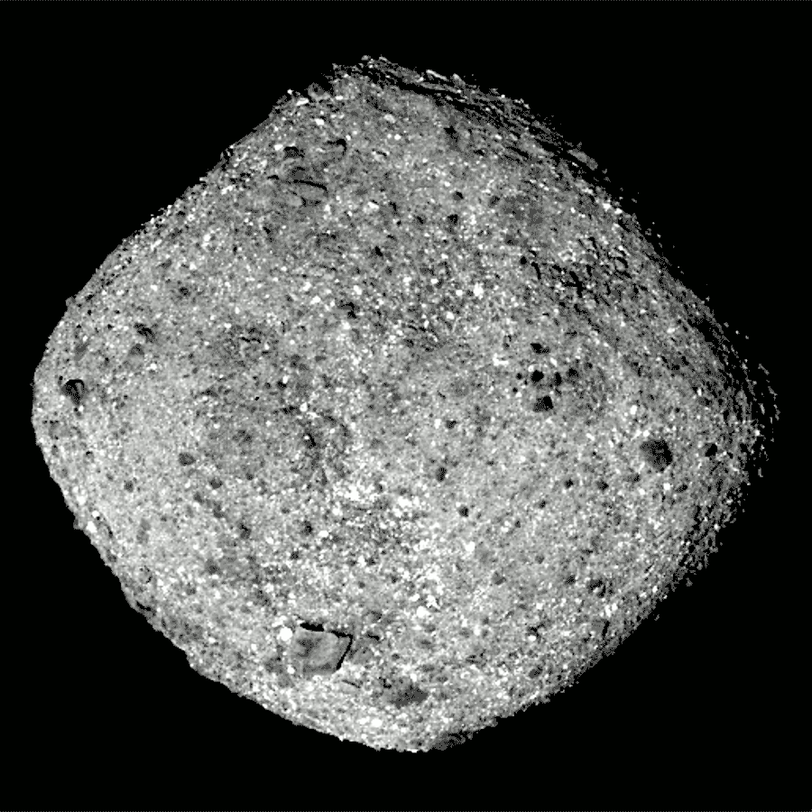 This series of images taken by the OSIRIS-REx spacecraft shows asteroid Bennu in one full rotation f