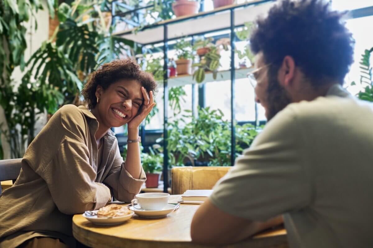 Woman laughing and enjoying her date