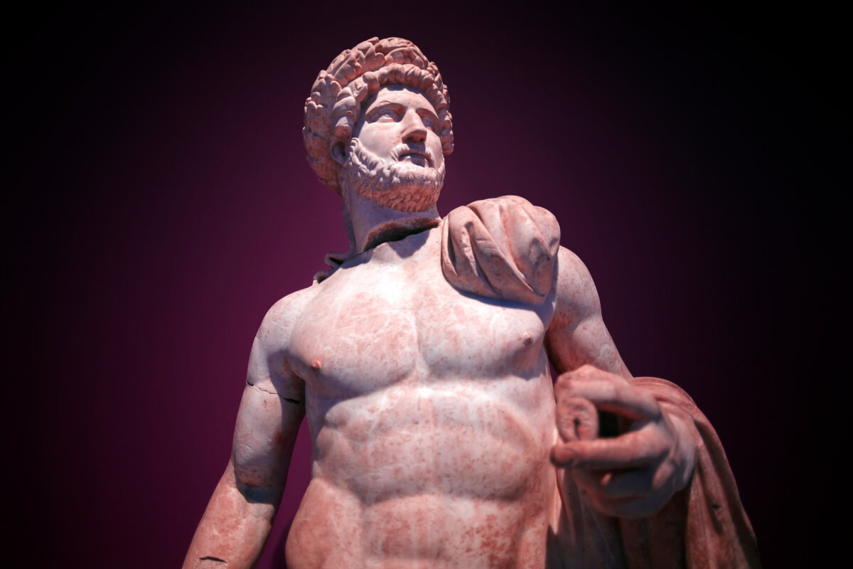 Roman statue of Emperor Hadrian with a bare torso. Marble. Perge. 2nd century AD. Antalya Turkey