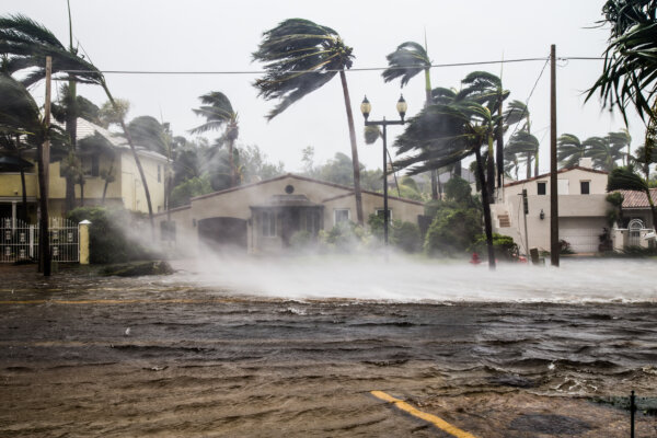 A flooded street after catastrophic Hurricane Irma hit Fort Lauderdale, FL in 2017