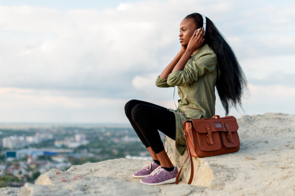 Woman listening to music or a podcast