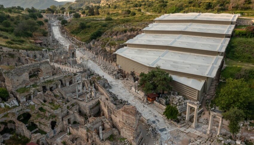 View of the Octagon in Ephesos along Curetes Street. 