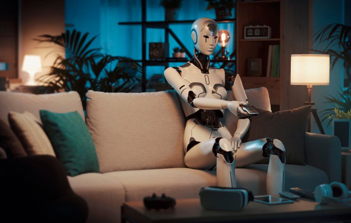 A robot watching a movie