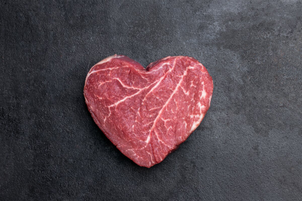 Heart-shaped stake with marbled fat