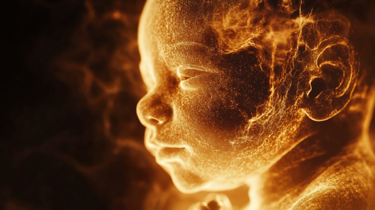 Futuristic image of fetus or baby in womb