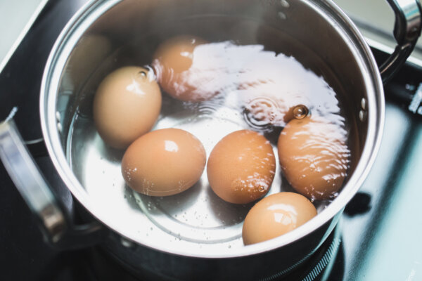 Boiled eggs in a pot