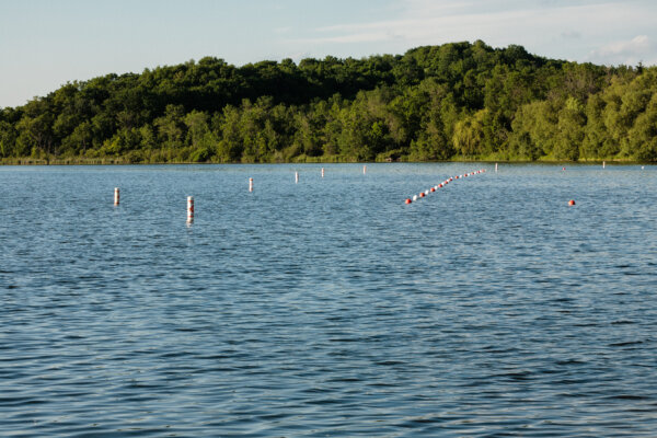 Buoys guard the swimming beach, within the Pike Lake Unit, Kettle Moraine State Forest, Hartford, Wisconsin