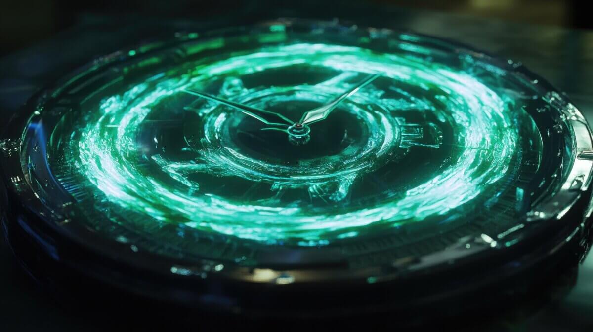 Futuristic clock showing time in motion