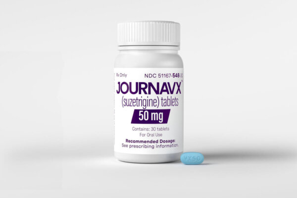 Journavx bottle and tablet.