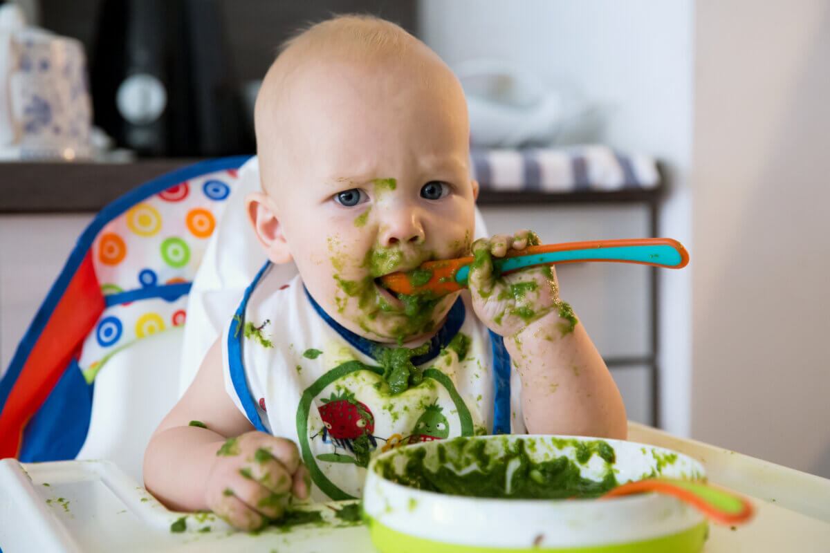 Messy baby eating