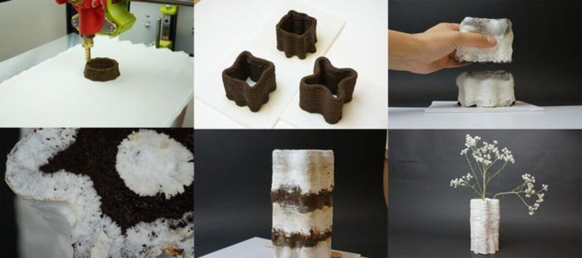 Vases made of coffee ground/mushroom material