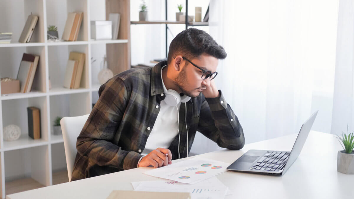 Employee on boring work video call