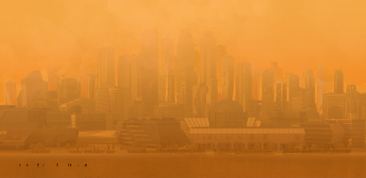 In June 2023, many major cities were shrouded in an orange haze like this one due to wildfire smoke from Canada.