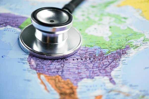 Stethoscope on map of America