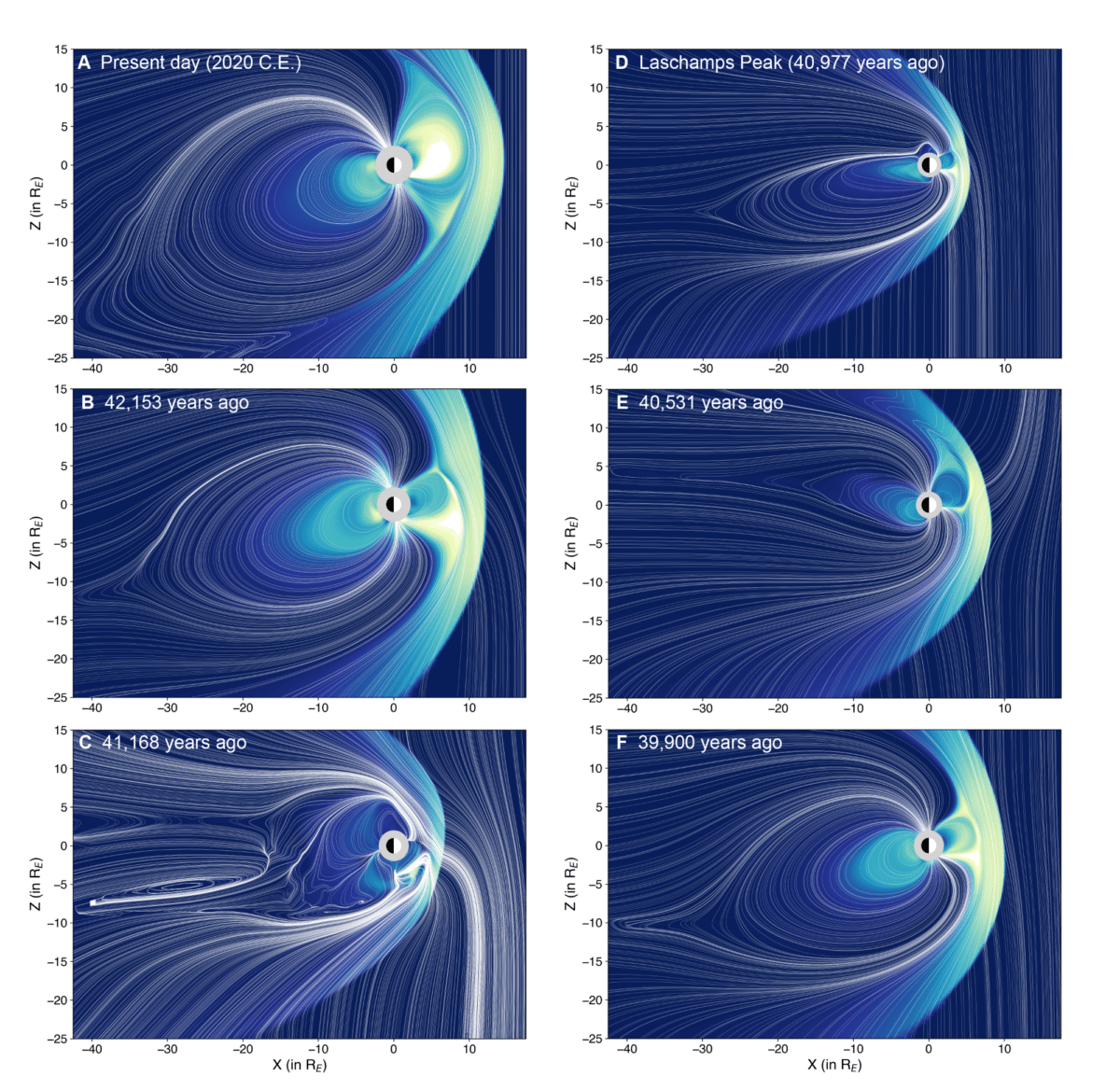 What the magnetic field around Earth may have looked like during the Laschamps excursion